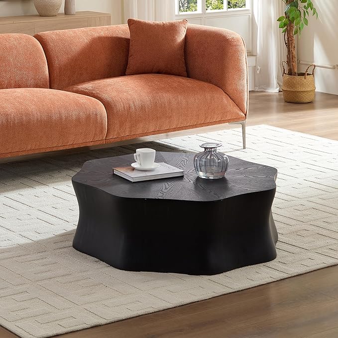 Coffee Tables for Living Room, Modern Minimalist Accent Table, MDF Drum Center Table for Apartment, Office, Ø35.43'' x 12" H