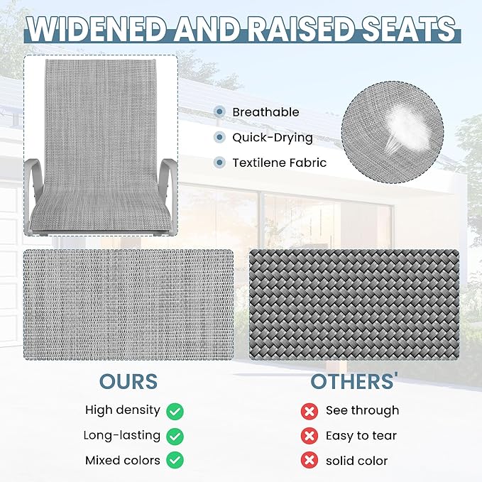 Amopatio Patio Chairs Set of 8, Outdoor Stackable Dining Chairs for All Weather, Comfortable Breathable Garden Outdoor Furniture for Backyard Deck, Grey & White