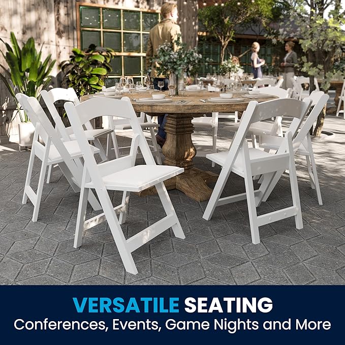 Flash Furniture Hercules™ Series Folding Chair - White Resin - 1000LB Weight Capacity Comfortable Event Chair - Light Weight Folding Chair