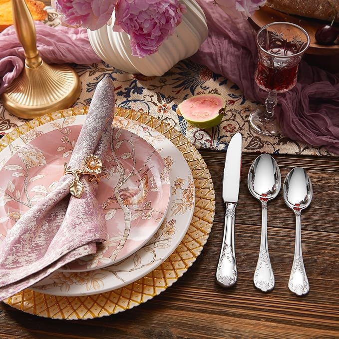 KEAWELL Premium Grand Luxe Flatware Set – 18/10 Stainless Steel, Everyday Elegance Silverware, Dishwasher Safe (20, Silver)