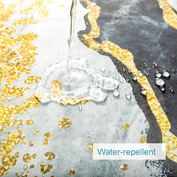 Marble Shower Curtain, Black and White Shower Curtain Set with 12 Hooks, Abstract Luxury Black Marble Shower Curtain with Gold Veins Texture for Bathroom, Waterproof Fabric, 72" W X 72" L