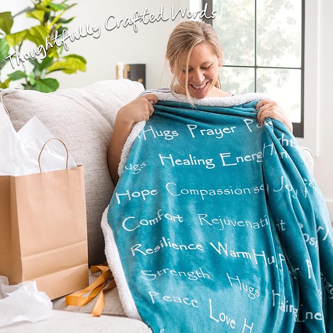 Chanasya Premium Healing Warm Hugs Caring Gift Blanket - for Positive Energy Love Support Comfort Strength - Cancer Chemo Surgery Get Well Gift - Patient Women Men Friend (Twin) Teal