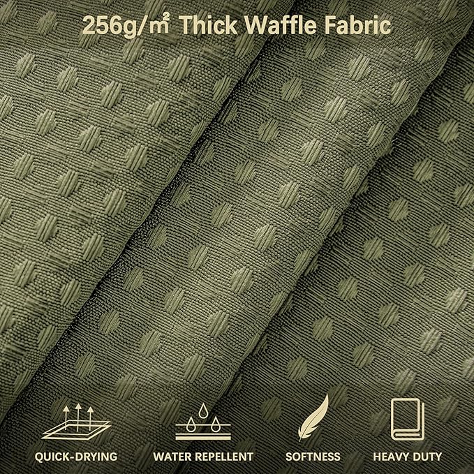 Khaki Stall Shower Curtain Waffle Weave Fabric, Luxury Waterproof Shower Curtains, 256GSM Heavy Duty Camper Shower Curtain for Travel Trailers with 6 Metal Hooks, 36Wx72H