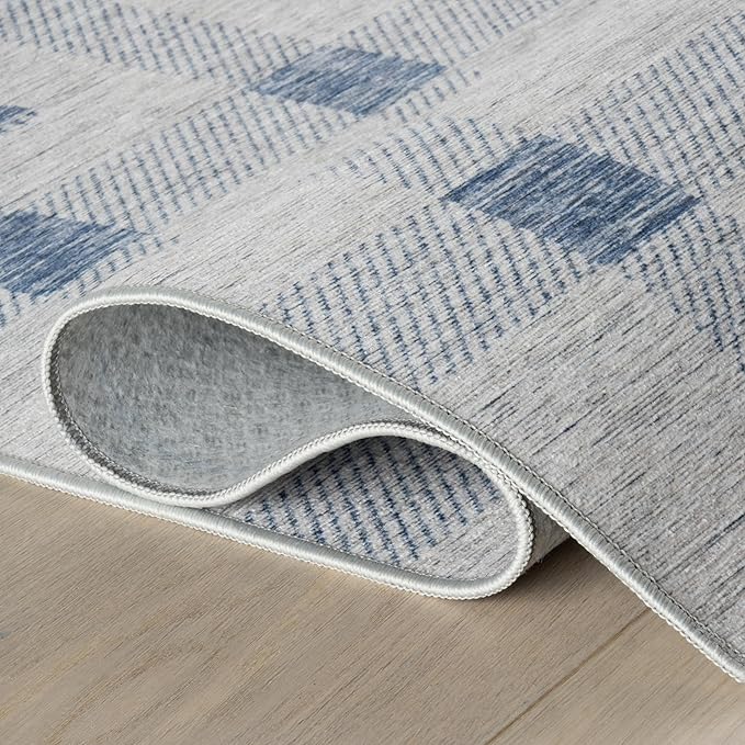 Dash & Albert Valen Plaid Blue Machine Washable Rug, 3 X 5 Feet, Blue/White Plaid Pattern