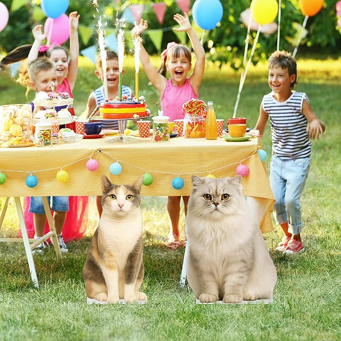 Cat - Grey Orange Life Size Standee - 2FT Freestanding Coroplast Cutouts | Pets Animal Standup Photo Booths, Birthday & Halloween Decorations