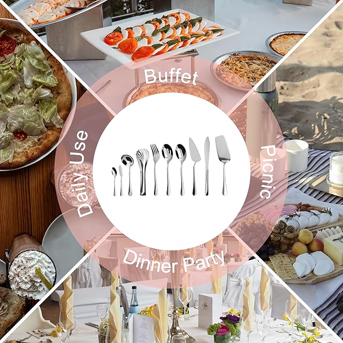 Serving Utensil Set,10 piece Serving Utensil with Serving Spoons，Serving Forks，Serving Tongs Soup Ladle and Pie Server Buffet Catering Serving Utensils,Dishwasher Safe (5.5-11.2Inch-Serving Set-10pcs)