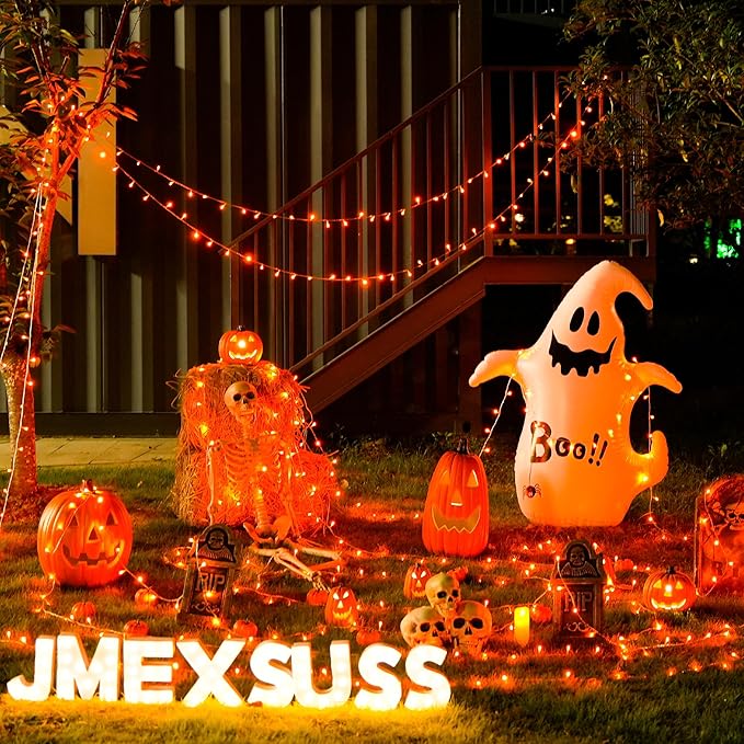JMEXSUSS Orange Battery Operated Halloween Lights, 33ft 100 LED Battery Christmas String Lights, Orange Twinkle Mini Lights with Remote Indoor Outdoor Waterproof for Fall Halloween Decorations