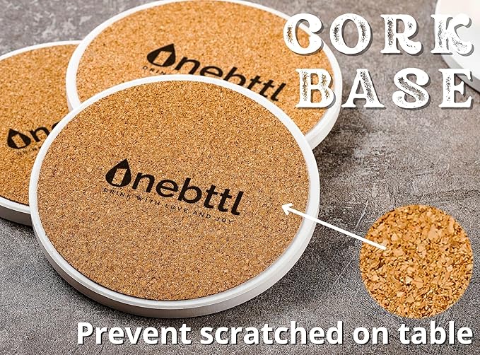 Onebttl Hanukkah Gifts Coaster - Set of 6 Ceramic Absorbent Coasters with Cork Base, Home Decor for Men & Women