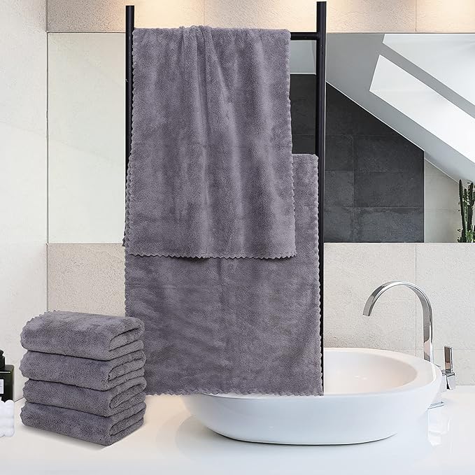 MOONQUEEN 18 Pack Premium Hand Towels - Quick Drying - Microfiber Coral Velvet Highly Absorbent Towels - Multipurpose Use as Hotel, Bathroom, Shower, Spa, Hand Towel 16 x 28 inches (Light Grey)
