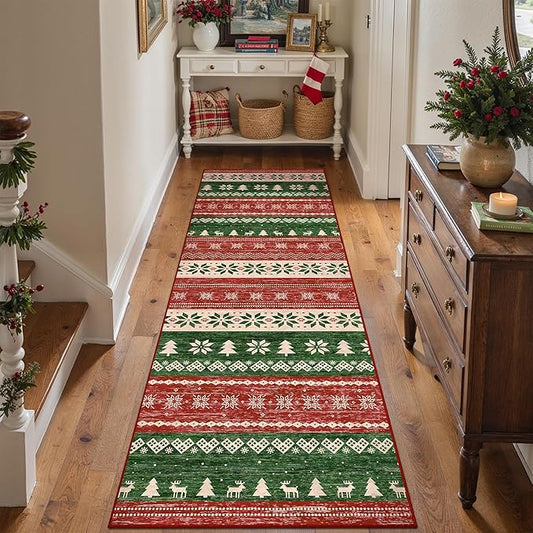 Christmas Red Runner Rug 2x8 Washable Hallway Carpet Snowflake Holiday Decor Accent Rug Non Slip Low Pile Decorative Carpet Xmas Boho Bedroom Bathroom Kitchen