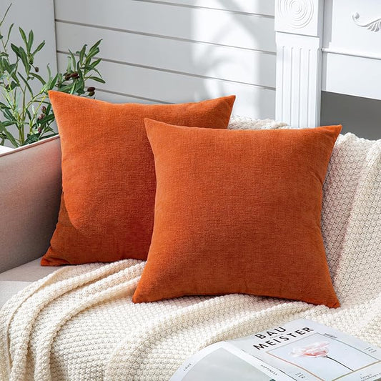 GAWAMAY Decorative Square Throw Pillow Covers 22"x22" Inch Set of 2, Super Soft Chenille Pillows Farmhouse Fall Pillowcase for Living Room Bedroom Sofa Couch Cushion Cover Burnt Orange 55x55cm