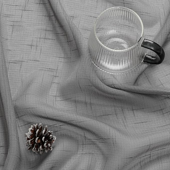 Aiyufeng Kirei Grey Sheer Kitchen Curtains 36 inch Length for Small Window, Faux Linen Textured Light Filtering Privacy Short Cafe Curtains for Living Room/Bedroom, 30Wx36L inch, Set of 2, Gray