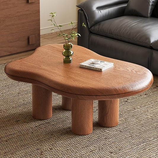 Cloud Coffee Table with 4 Legs for Living Room,Center Table,Low Table,Cream End Table,Round Corner Sofa Table (Walnut, 35“)
