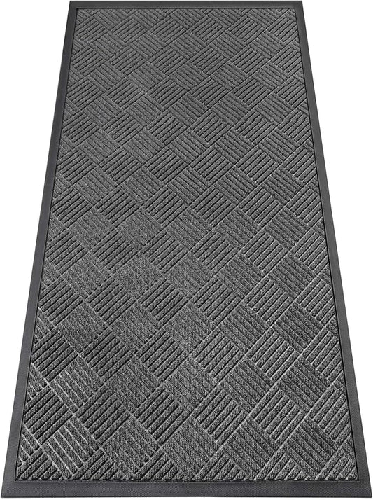 Indoor Outdoor Door Mat, 6’x 3' Doormat for Entryway, Rubber Backing Non Slip Front Door Mat Outside Entrance, Super Absorbent Commercial Floor Mat for Home Office, Gray