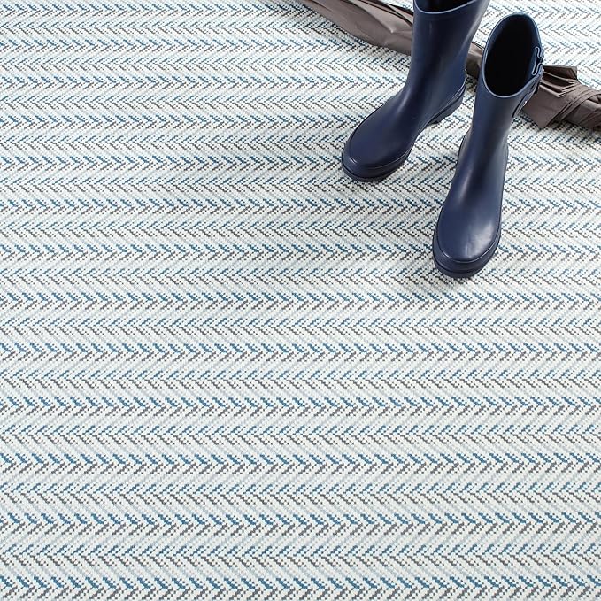 Dash & Albert Lowell Blue Machine Washable Rug, 8 X 10 Feet, Blue Graphic Pattern - Premium Luxury Hotel Quality Soft Breathable Hypoallergenic Machine Washable Easy Care All Season Comfortable