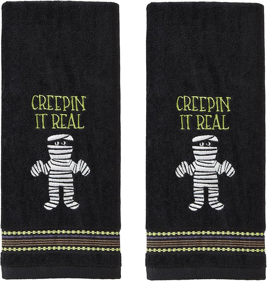 SKL Home Halloween Creepin' Real Glow-in-The-Dark Hand Towel Set for Bath/Kitchen/Bar & Gift, 2 Count