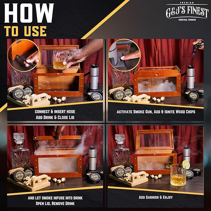 Old Fashioned Whiskey Smoker Box Kit with Dual View, Magnetic Clasp, Glass Smoker Top & Bamboo Tray for Bourbon Whiskey Cocktail Drinks & Smoke Infusion (Smoker Box, No Butane or Torch Incl.)