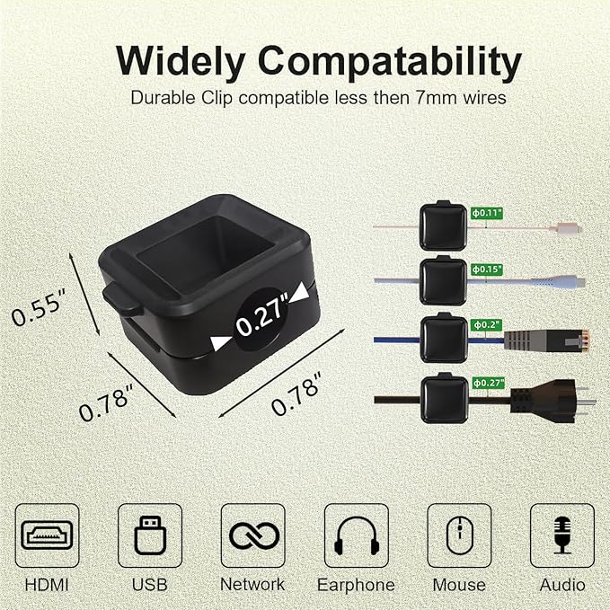 Viemwoi 20 Pack Cord Organizer, Adhesive Charger Cable Clips, Wire Holder Keeper Organizer, Charging USB Cable Management for Home Office Desk Phone Car Wall Desktop Nightstand (Black)