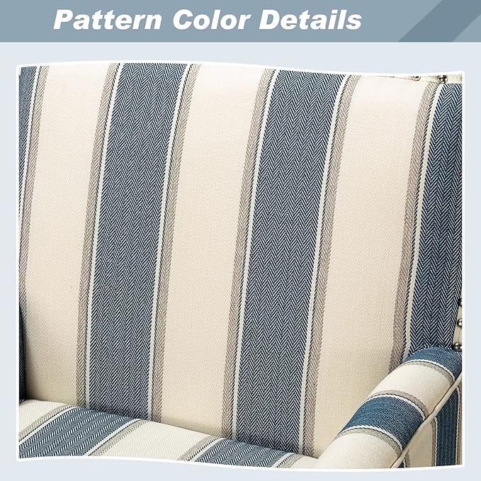 HULALA HOME Modern Accent Chairs Set of 2, Farmhouse High Back Striped Chairs with Wooden Legs & Nail Head Trim, Comfy Upholstered Armchairs for Living Room/Bedroom (Stripe Blue)