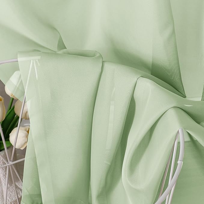 Aiyufeng Light Green Sheer Curtains 54 Inch Length 2 Panels Set for Living Room, Light Filtering Green Window Sheers Drapes for Bedroom, Each 42" W x 54" L