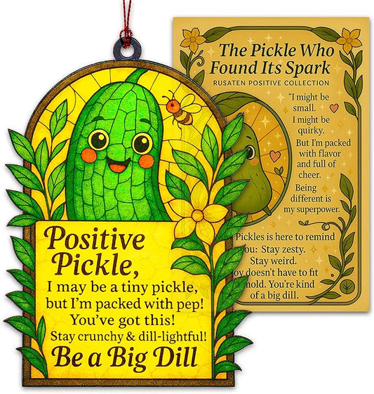 Christmas Ornament Positive Quotes for Pickle Gifts for Women, Men – Inspirational Suncatcher with Uplifting Quote, Emotional Support Gift for Mom, Teacher, Friend – Birthday, Christmas