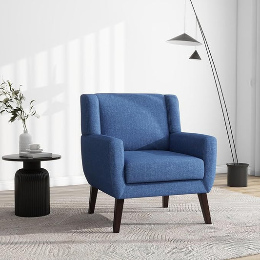 UIXE Accent Chair, Fabric Upholstered Armchair for Living Room, Comfy Arm Chair Single Sofa Bedroom Side Reading Seat - Flax Blue