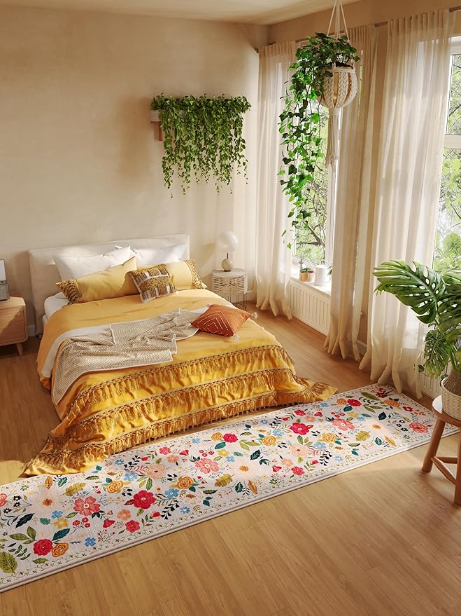 Rugcomf Runners for Hallways Kitchen Runner Rug Non Slip 2'x 10' Long Washable Rugs with Rubber Backing Soft Floral Carpet Runner for Hallways, Kitchen, Laundry, Bedroom, Bathroom(Beige)