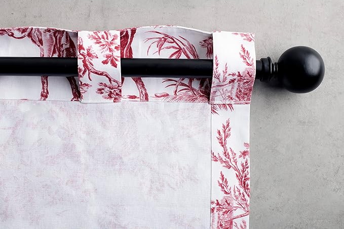 Maison d' Hermine Curtains for Living Room 100% Cotton 84 inch Length One Panel Light Filtering Toile Curtains for Bedroom with Rod and Loop Pockets (The Miller Red (White Background), 50" W x 84" L)