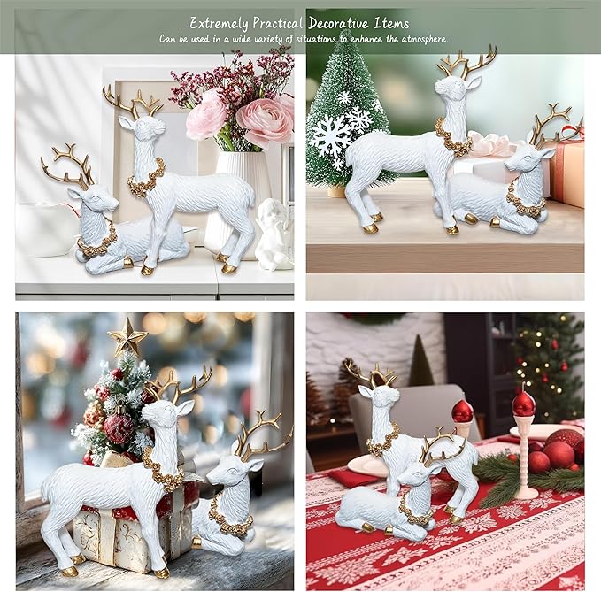 2pcs Pine Nut Reindeer Christmas Decorations, Deer Figurines Home Decor, Elk Figurine, Holiday Home Décor Accents for Xmas Office Living Room & Bedroom Decorations (Pine Nut Medium, White)
