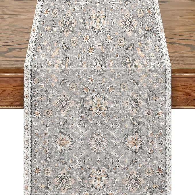 Snycler Table Runner Boho Table Runners Vintage Elegant Farmhouse Table Center Linen Decor for Home Dining Party Entrance (13x72 Inch) Gray