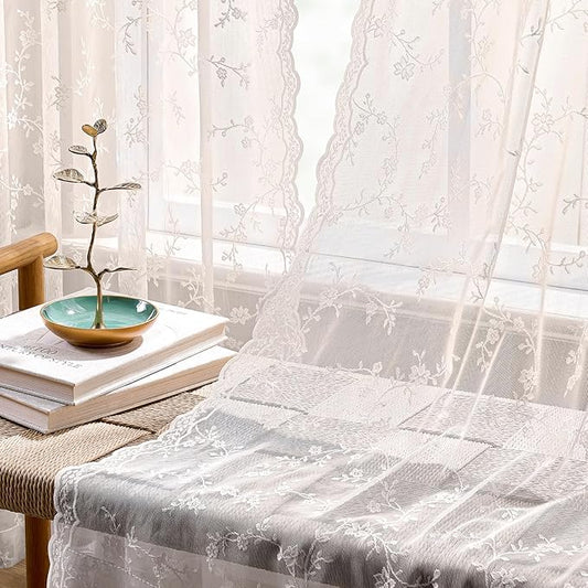 Sheer Lace Curtains 72 Inches Long, Vintage Floral Light Filtering Blush Pink Lace Curtains for Living Room & Bedroom, Rod Pocket, 2 Panels Set, Branch Pattern (Blush Pink, 52" W x 72" L)
