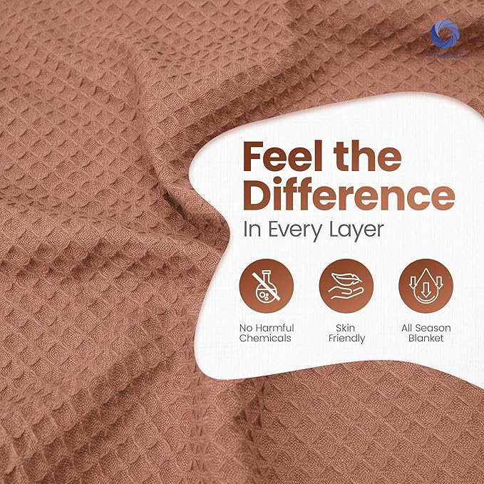 100% Long Staple Cotton Waffle Multipurpose Blanket | Soft & Breathable, Lightweight All-Season Throw for Bed/Couch/Sofa | Machine Washable | (Waffle-Coffee, Queen (U.S. Standard))