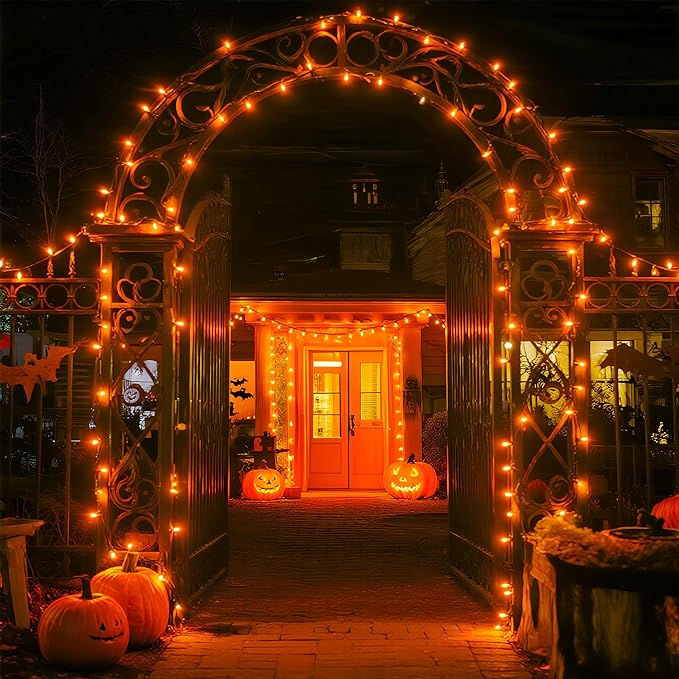 JMEXSUSS 168FT 600 LED Christmas Lights Outdoor Waterproof 8 Modes Halloween String Lights Orange Christmas Tree Lights Indoor Halloween Plug in Thanksgiving Party Holiday Decorations