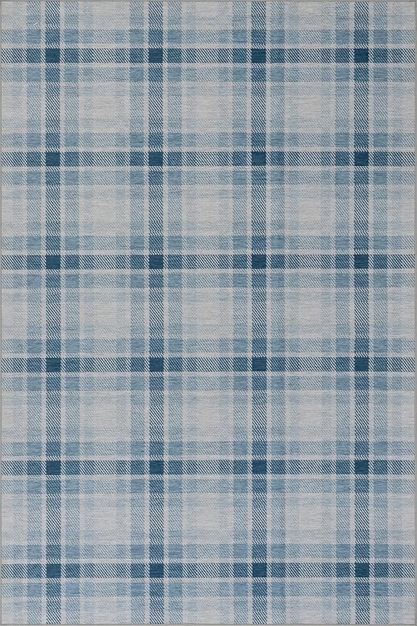 Dash & Albert Andri Plaid Blue Machine Washable Rug, 6 X 9 Feet, Blue/White Plaid Pattern