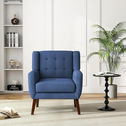 UIXE Accent Chair Modern Upholstered Armchair, Mid Century Club Arm Chairs, Comfy Single Lounge Sofa Living Room Button Tufted Armrest Side Reading Seat for Dorm Bedroom Home Office, Blue