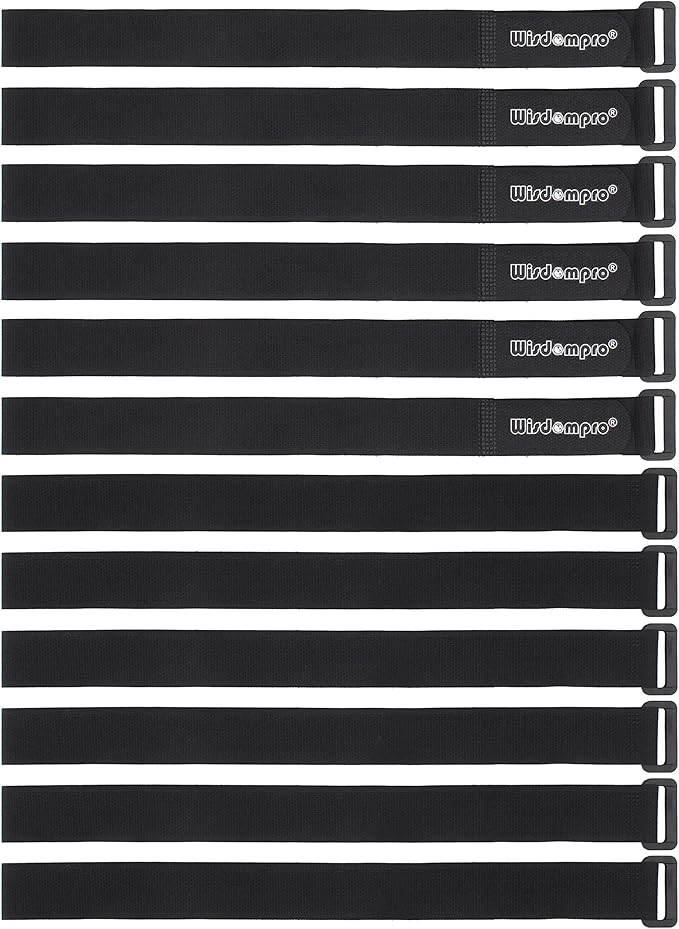 12 Pack 1 x 24 Inches Hook and Loop Reusable Fastening Cable Tie Down Straps by Wisdompro - Reusable, Durable Functional Cinch Strap to Keep Your Home, Office, Workspace from Tangled Messes of Cords