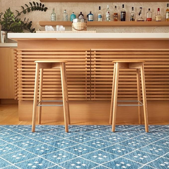 Dash and Albert Kota Machine Washable Area Rug - 4' x 6' Indigo - Diamond Accent Rug - Anti-Slip Backing, Lightweight, Machine Washable, High Traffic Areas Kitchen, Mudroom, Laundry Room