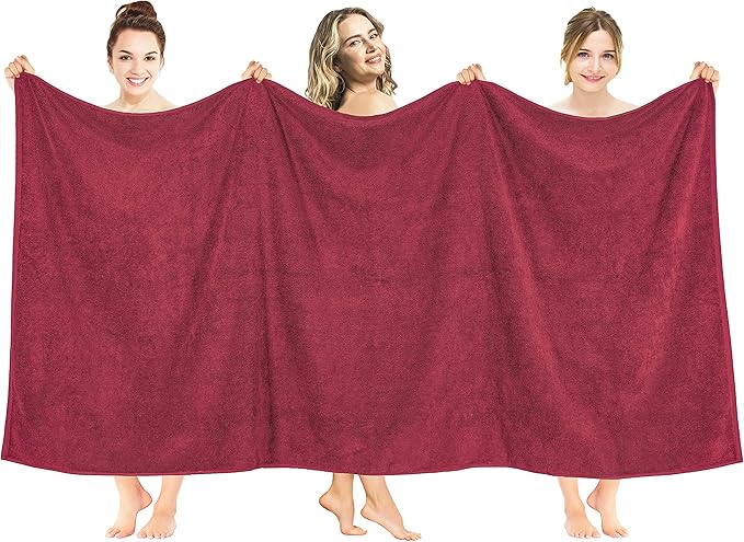 American Soft Linen Oversized Bath Sheet 40x80 Extra Large for Bathroom, 600 GSM 100% Cotton Turkish Jumbo Bathsheet Towels for Adults Bordeaux Red Bath Sheet