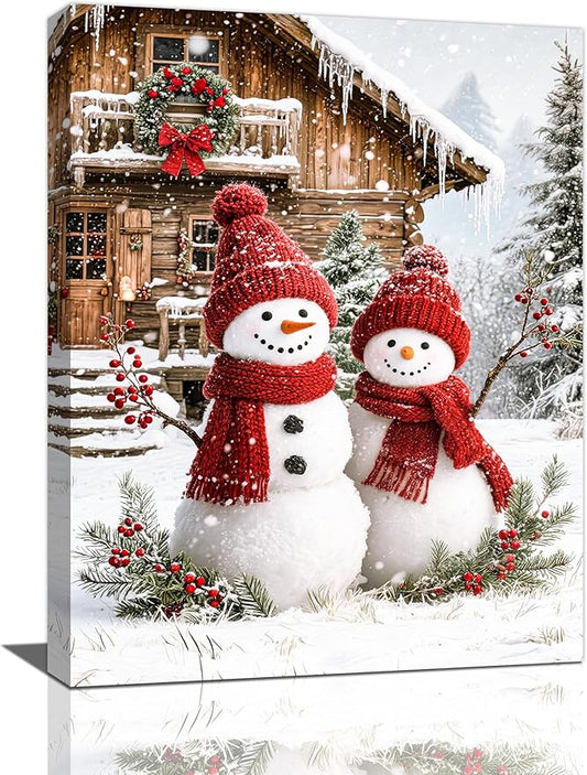 Zyphren Christmas Snowman Wall Art Winter Picture Wall Decor Snowman Canvas Print Painting Home Artwork Gifts for Living Room Bedroom Bathroom 12"x16"