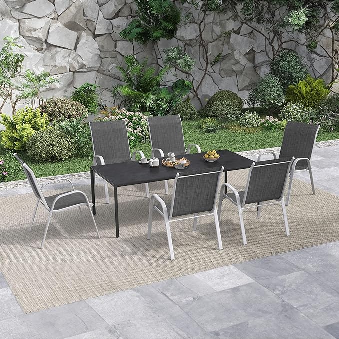 Amopatio Patio Chairs Set of 6, Stackable Outdoor Dining Chairs for All Weather, Silver Outdoor Chair Garden Furniture for Backyard Deck, Grey