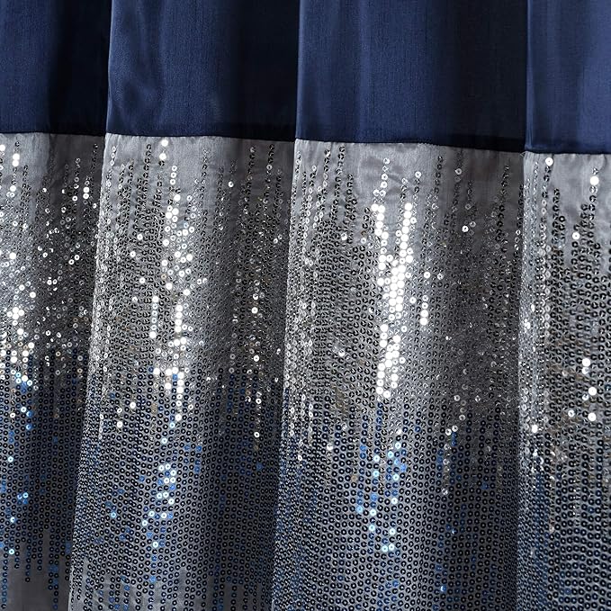 Lush Decor Night Sky Shower Curtain, Single, 72" W x 84" L, Navy & White - Sequin Shower Curtain - Sparkly Color Block Bath Curtain - Modern Glam Bathroom Decor - Extra Long Shower Curtain