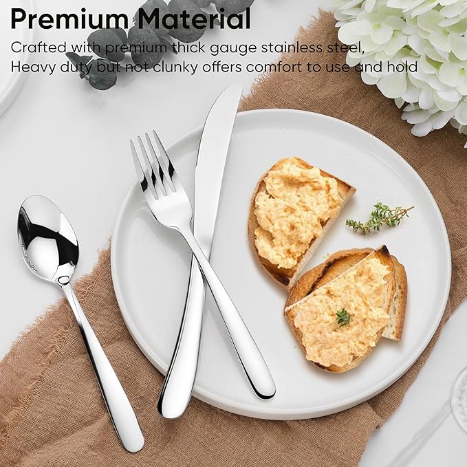 Herogo Heavy Duty Stainless Steel Silverware Set, 60-Piece Fancy Flatware Cutlery Set for 12, Modern Tableware for Home Restaurant Wedding, Heavy Eating Utensils, Mirror Polished, Dishwasher Safe