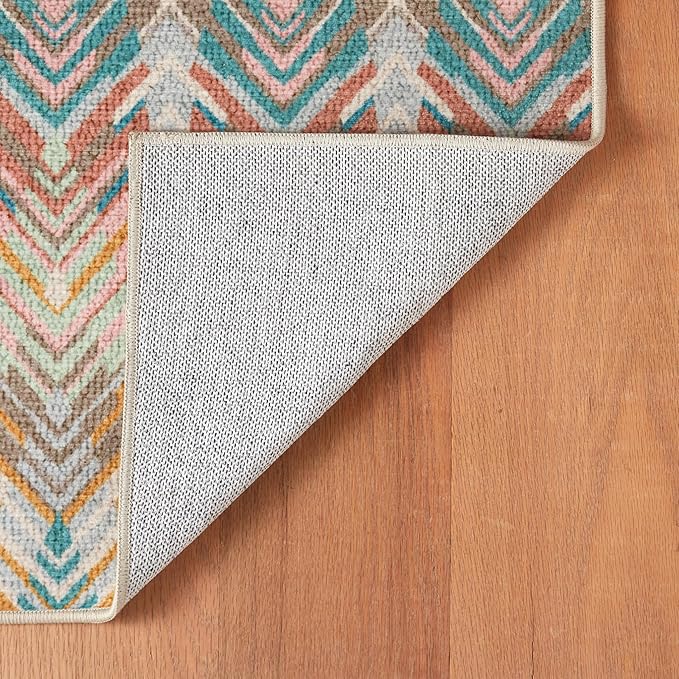 Dash & Albert Seneca Blue Machine Washable Rug, 7.5 X 9.5 Feet, Multicolored Graphic Pattern