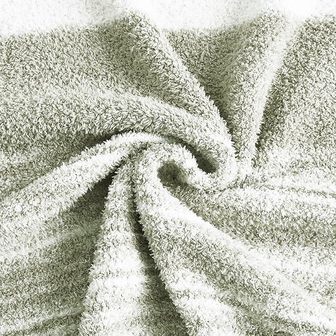 WRENGONGE Sage Green Throw Blanket, 60x80 Soft Cozy Striped Throw Blankets for Couch, Sofa, Bed, Travel, Lightweight Fluffy Warm Plush Decorative Blankets for Women, Men,Kids