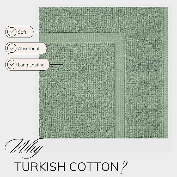 TEXTILOM Luxury 2 Pack Banded Cotton Bath Mats for Bathroom Floor [ Hotel, Spa, Tub, Shower Bath Mat Floor Towel Set ], Machine Washable & Soft & Absorbent & Quick Dry (20''x34'')- Green
