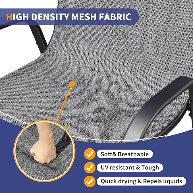 Amopatio 3 Piece Patio Set, Outdoor Stackable Dinging Chairs for All Weather, Breathable Garden Outdoor Furniture for Backyard Deck, Dark Grey