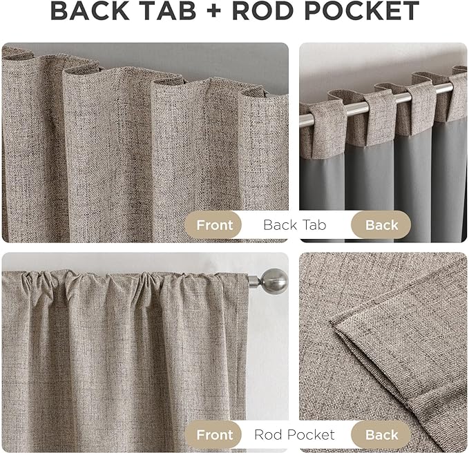 Joydeco Blackout Curtains for Bedroom - Natural Linen Curtains 37 X 84 inch, Thermal Insulated 100% Blackout 2 Panels Light Blocking Drapes, Rod Pocket & Back Tabs, Darkening Privacy for Living Room