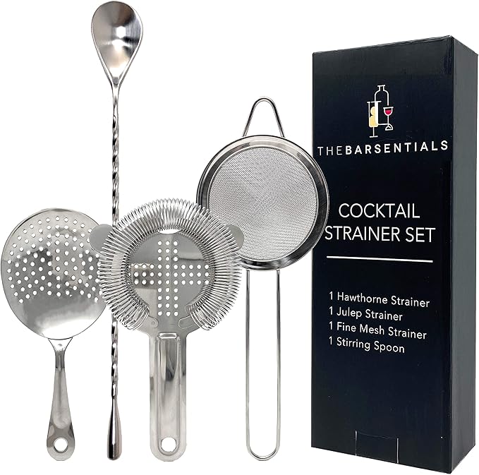 Cocktail Strainer Set Stainless Steel Bar Tools with Stirring Spoon - Hawthorne, Julep, & Fine-Mesh Sifter for Drinks