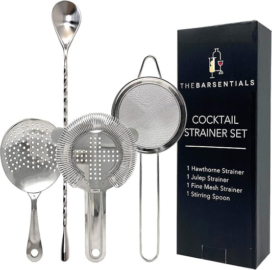 Cocktail Strainer Set Stainless Steel Bar Tools with Stirring Spoon - Hawthorne, Julep, & Fine-Mesh Sifter for Drinks