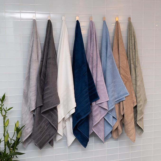 Mosobam Luxury Turkish 6pc Mixed Bath Bundle 2 Sizes for Body Towels and 2 for Mats Lavender Aura 700 GSM & 1000 GSM Bamboo Viscose & Aegean Turkish Combed Cotton